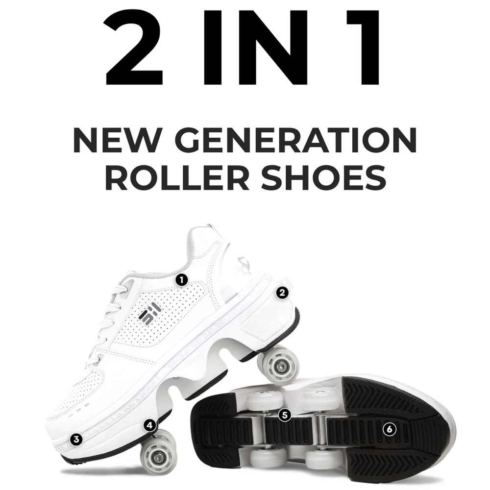 LiE 2-in-1 White Retractable Roller Shoes Platform Sneakers Kick Speed Skates